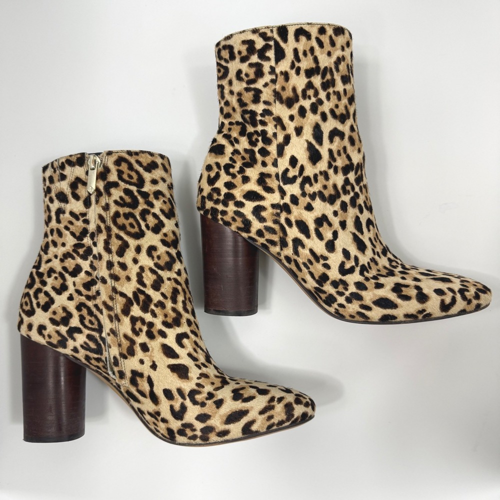 Sam Edelman Corra Leopard Calf Hair Ankle Boots Block Heel Sz 9 Mob Wife‎ Chic - Picture 4 of 10